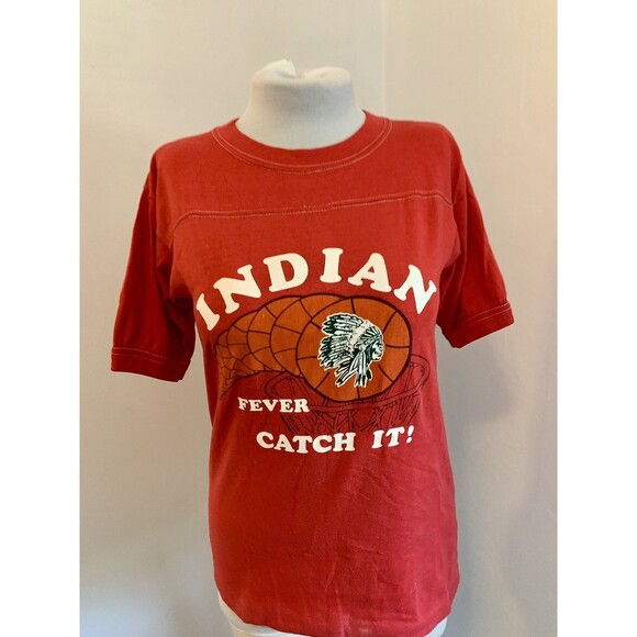 VTG 70s 80s Raglan Cotton Short Sleeve Tee Indian Fever Catch It Basketball Indy - Picture 5 of 11